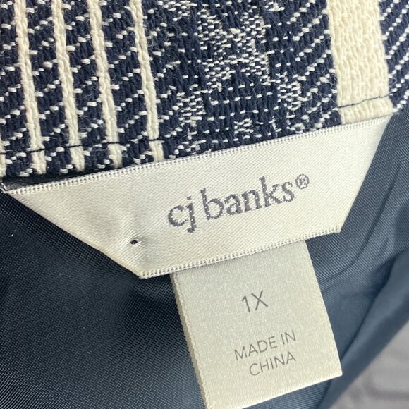 CJ Banks 1X Blue Denim Jean Striped Mixed Media Artsy Fringe Zip Front Vest Plus - Picture 3 of 4